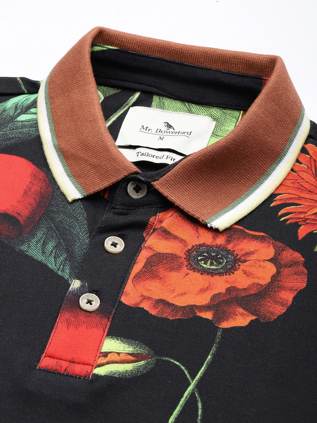 Mr Bowerbird Floral Printed Polo Collar Pure Cotton Tailored Fit T-shirt