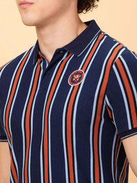 Being Human Men Striped Polo Collar Pockets T-shirt