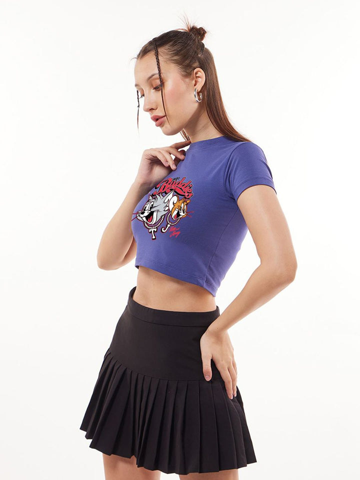 Bewakoof Disney Merchandise Cat Women's Skipper Graphic Printed Slim Fit Short Top