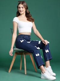 DressBerry Women Stretchable Straight Fit Jeans with Bow-Detail