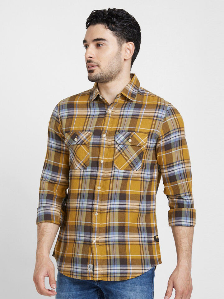 SPYKAR Classic Tartan Checked Opaque Pure Cotton Casual Shirt