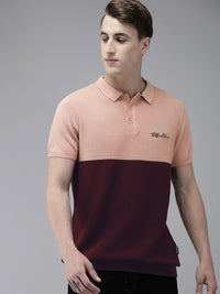 THE BEAR HOUSE Ardor Edition Men Pink Cotton Colourblocked Polo Collar Slim Fit T-shirt