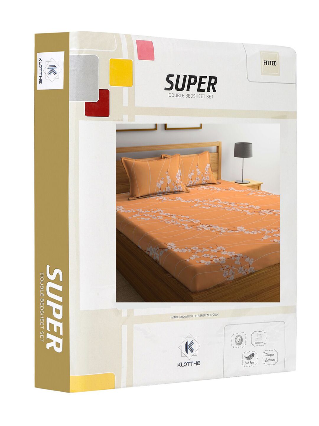 KLOTTHE Orange & White Floral-Printed 130GSM Pure-Cotton Fitted Double King Bedsheet Set
