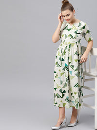 Gerua By Libas Women Off-White  Green Printed Maxi Dress