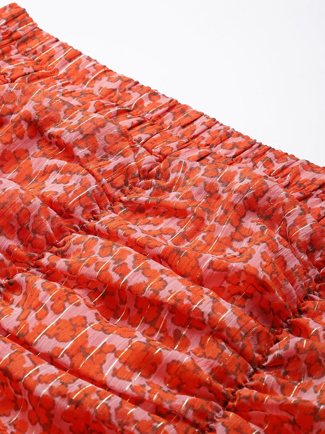 Antheaa Abstract Print Gathered & Pleated Flared Mini Skirt