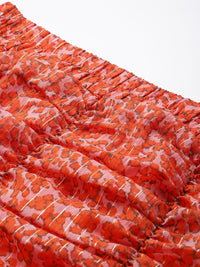 Antheaa Abstract Print Gathered & Pleated Flared Mini Skirt