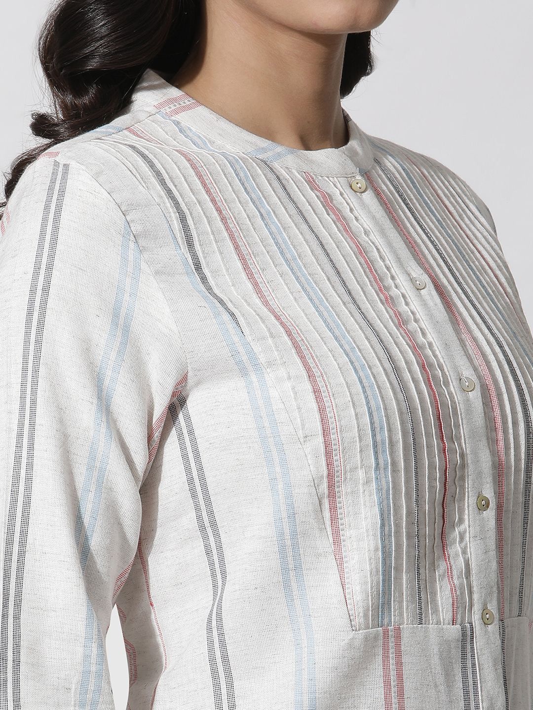 W Striped Mandarin Collar Tunic with Trouser