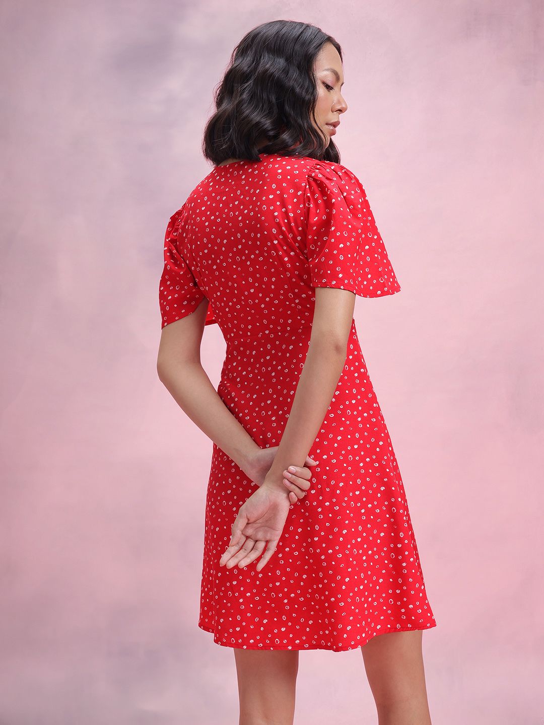 DressBerry Printed Tie-Up Neck A-Line Dress