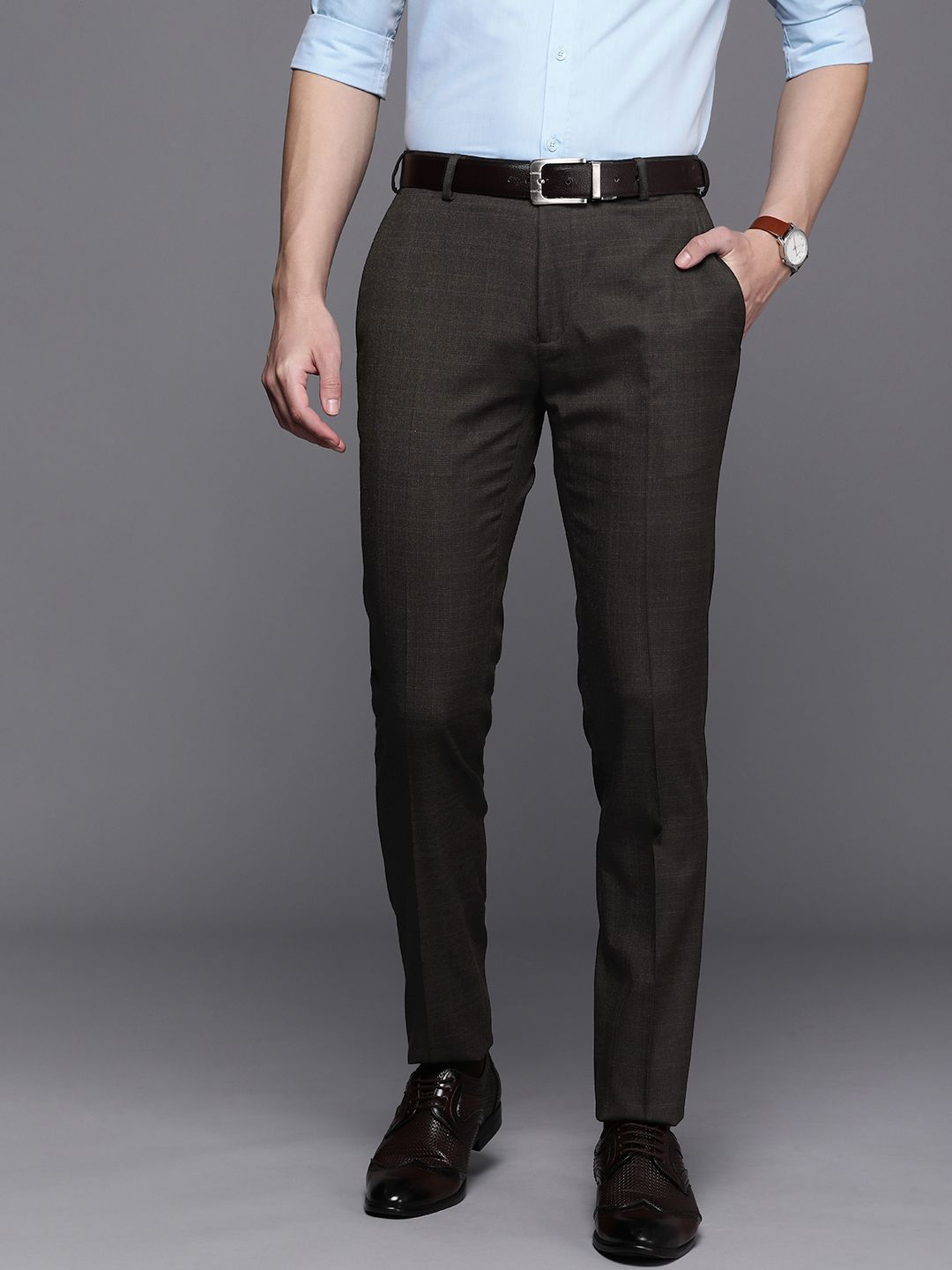 Raymond Men Checked Slim Fit Formal Trousers