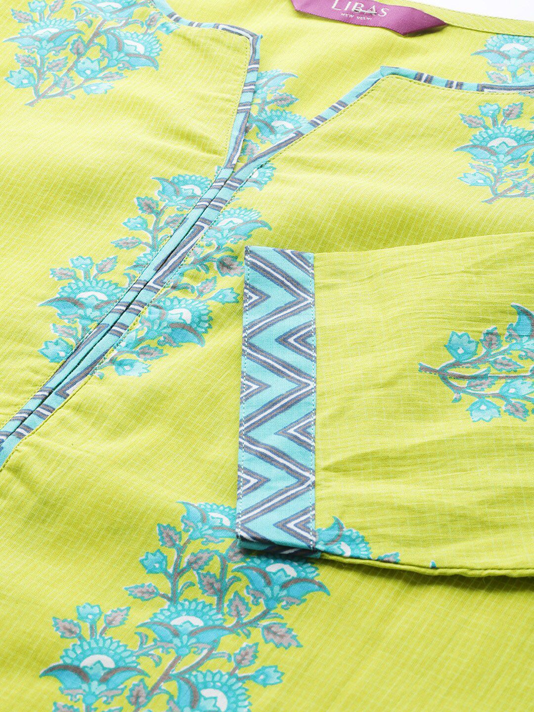 Libas Women Green Floral Printed Pure Cotton Kurta with Trousers & With Dupatta