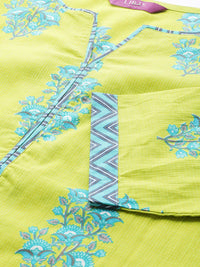 Libas Women Green Floral Printed Pure Cotton Kurta with Trousers & With Dupatta