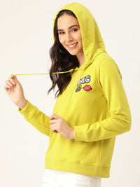 DressBerry Women Lime Green Solid Hooded Sweatshirt