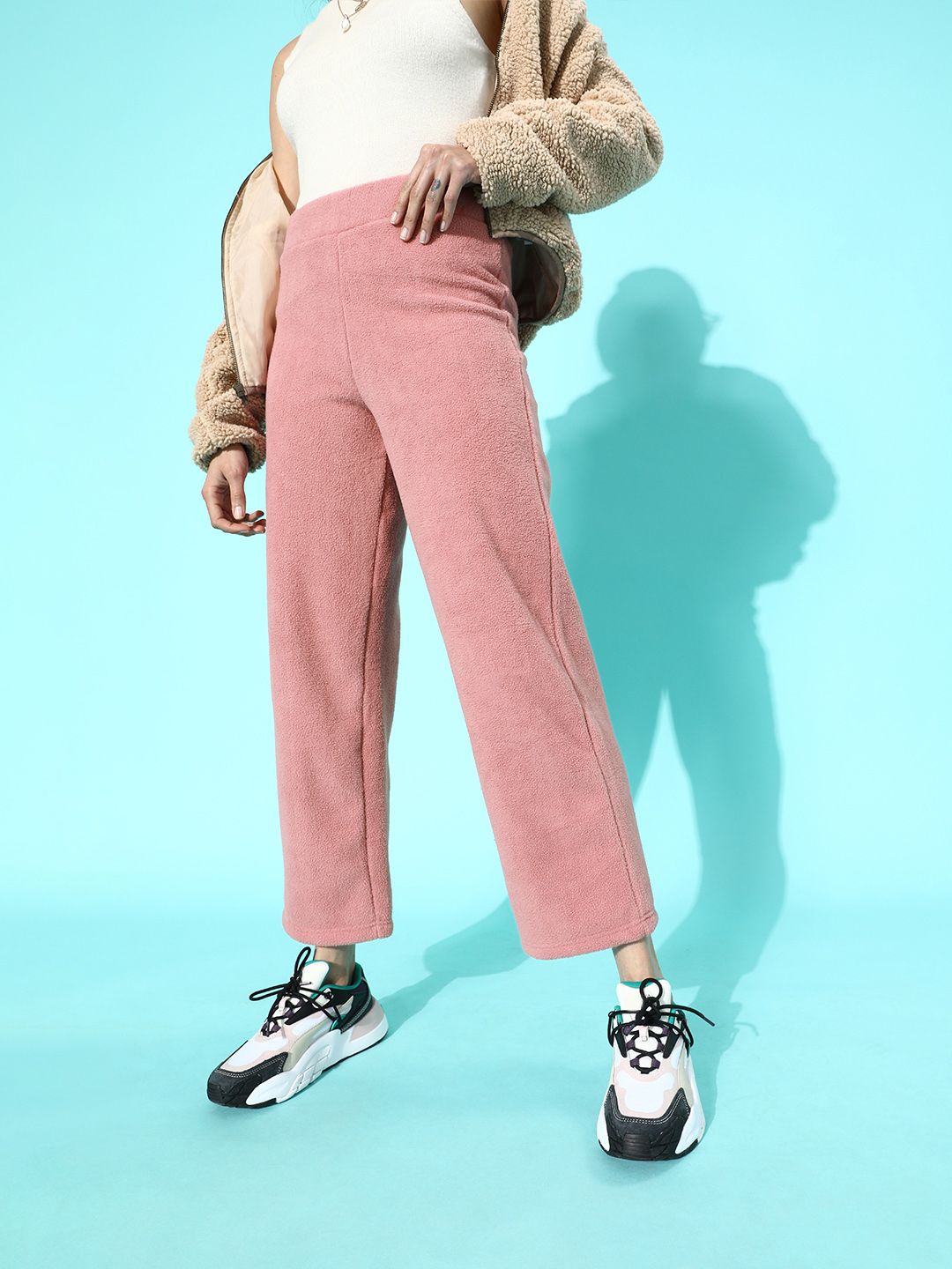 STREET 9 Women Pretty Pink Solid Fleece Trousers