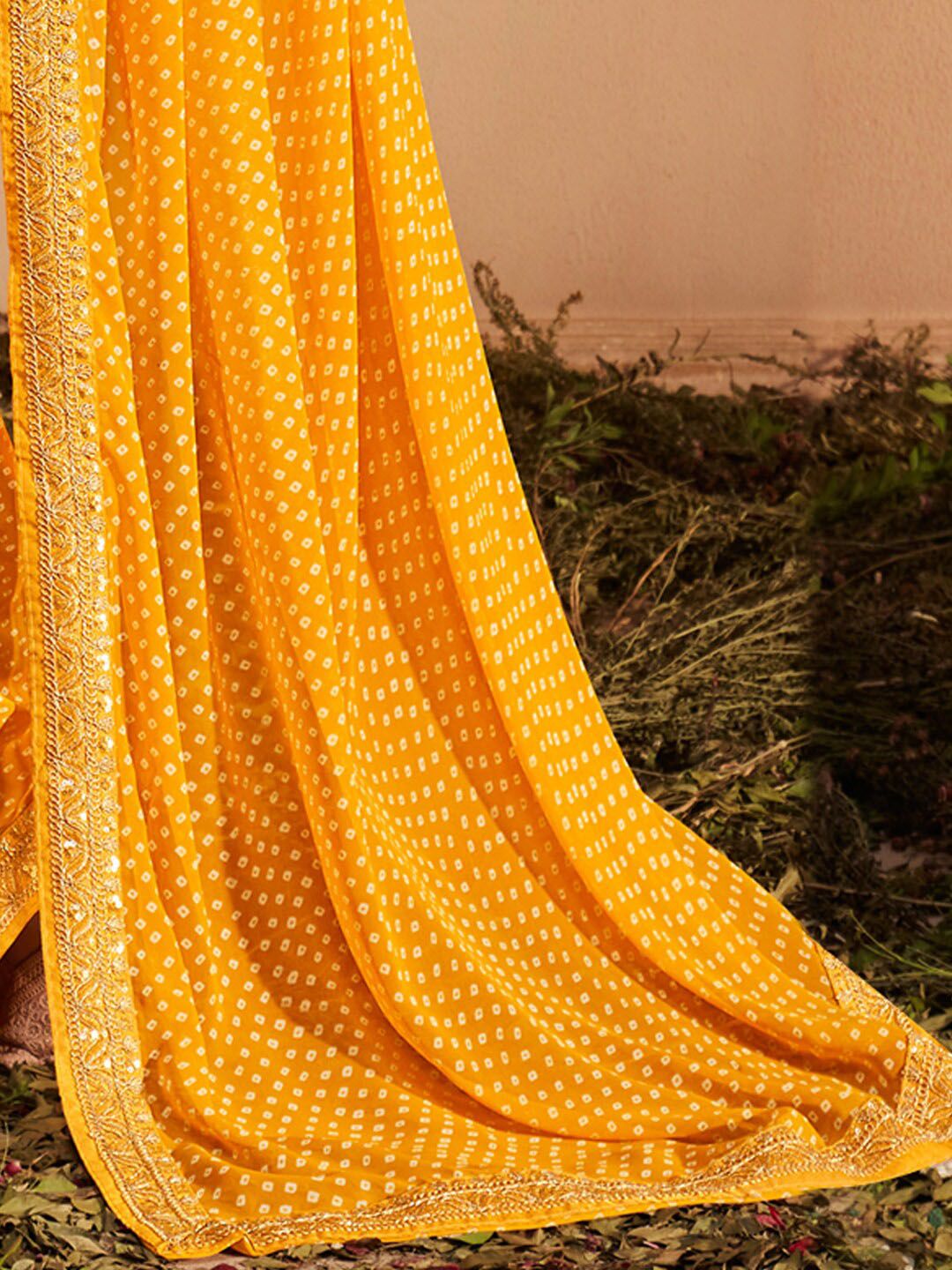 KALINI Printed Sequinned Poly Georgette Bandhani Saree