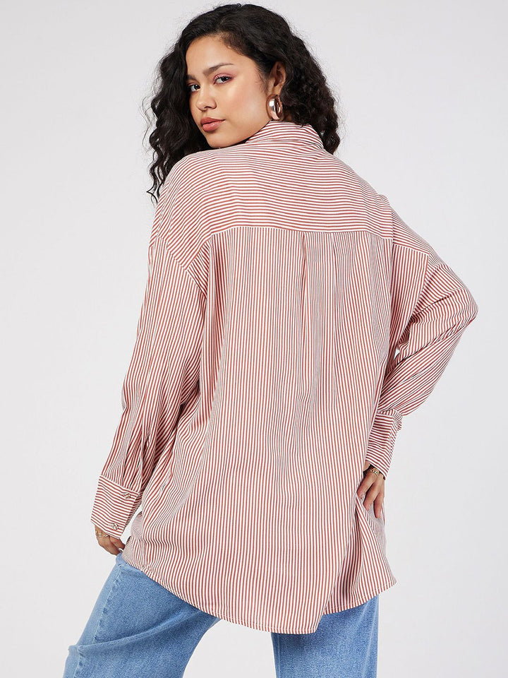 SASSAFRAS Striped Spread Collar Oversized Casual Shirt