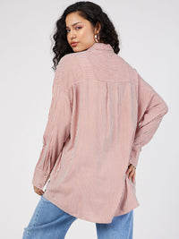 SASSAFRAS Striped Spread Collar Oversized Casual Shirt