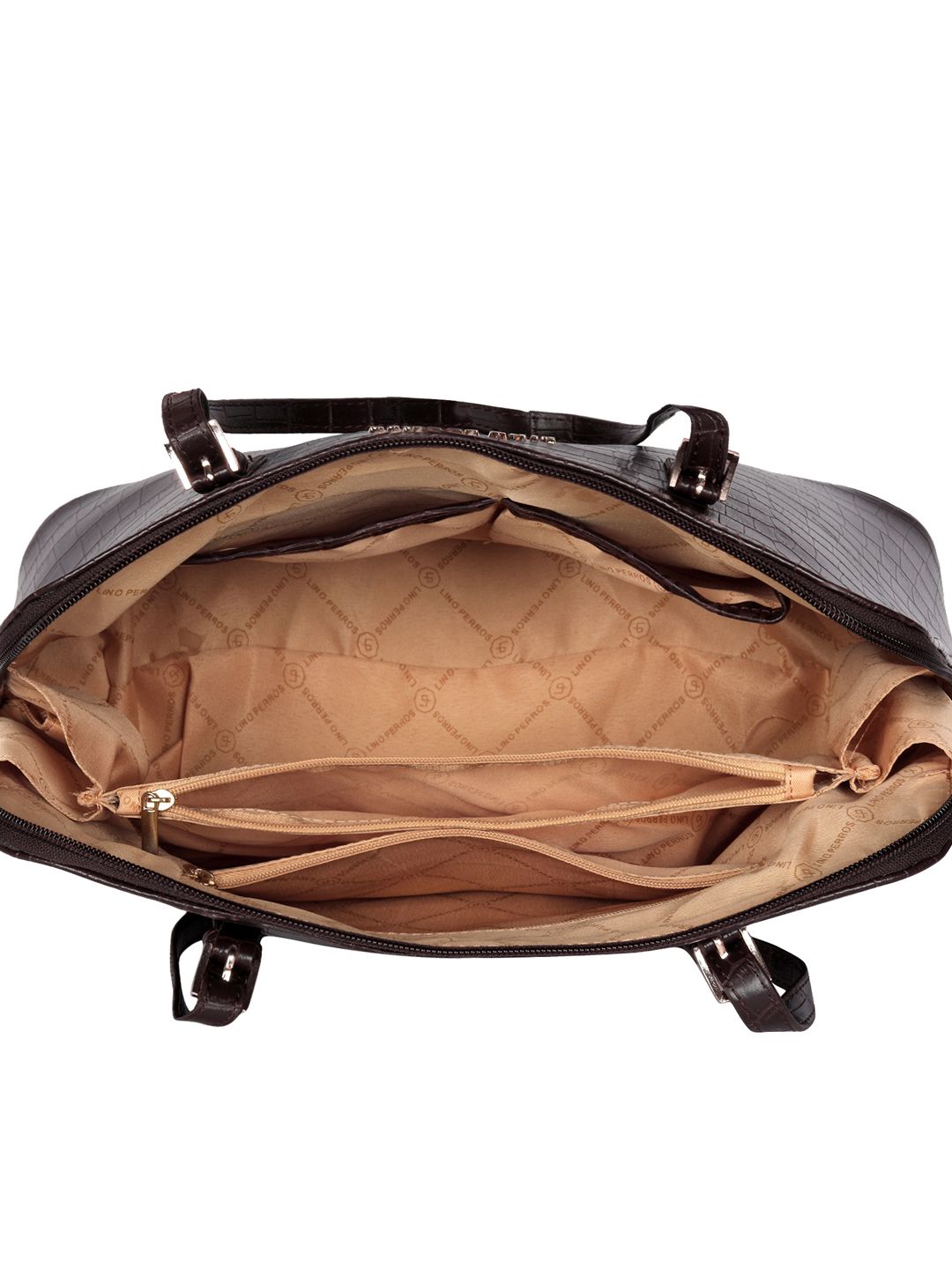 Lino Perros Coffee Brown Croc Textured Shoulder Bag