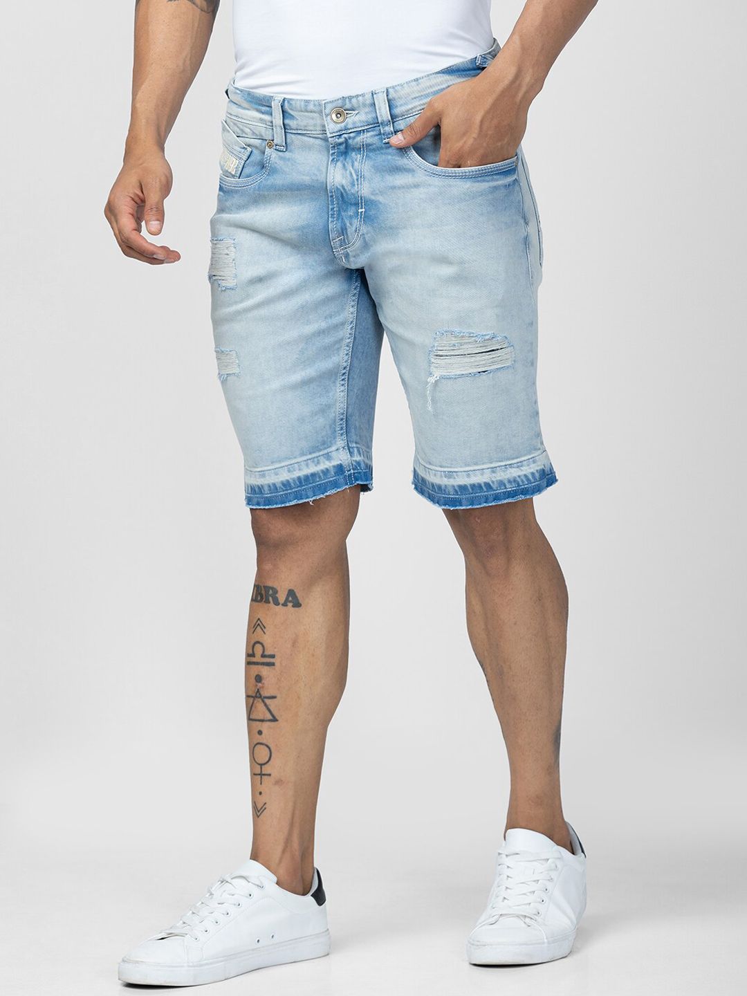 SPYKAR Men Washed Cotton Regular Fit Denim Shorts