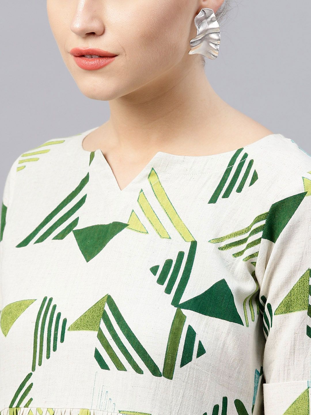 Gerua By Libas Women Off-White  Green Printed Maxi Dress