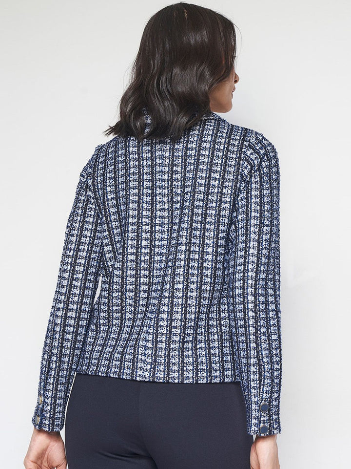 AND Self Design Spread Collar Long Sleeves Crop Tailored Jacket