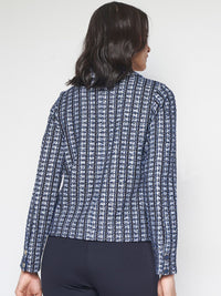 AND Self Design Spread Collar Long Sleeves Crop Tailored Jacket