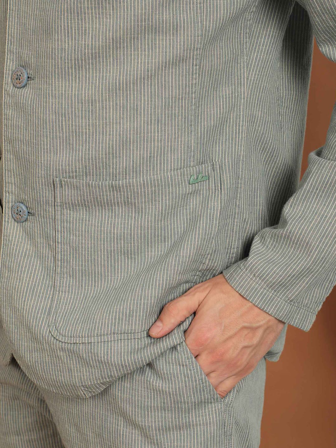 RARE RABBIT Men Trex Tailored Fit Mandarin Collar Cotton Jacket