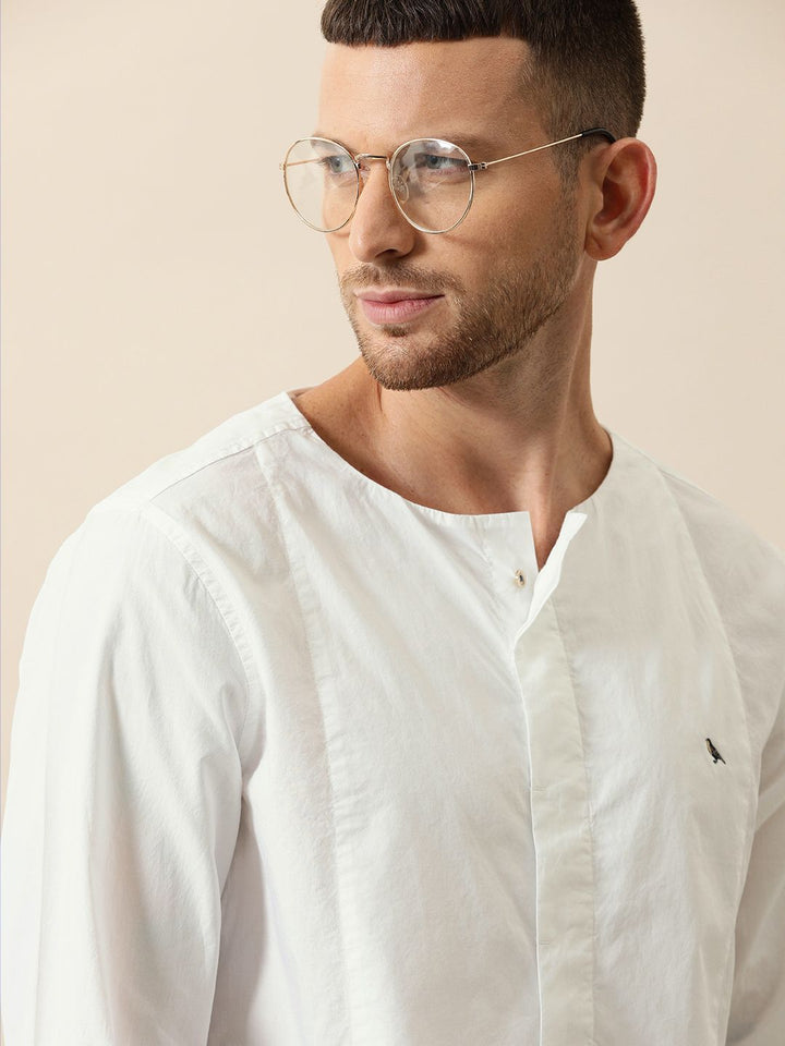 Mr Bowerbird Men White Tailored Fit Solid Casual Shirt