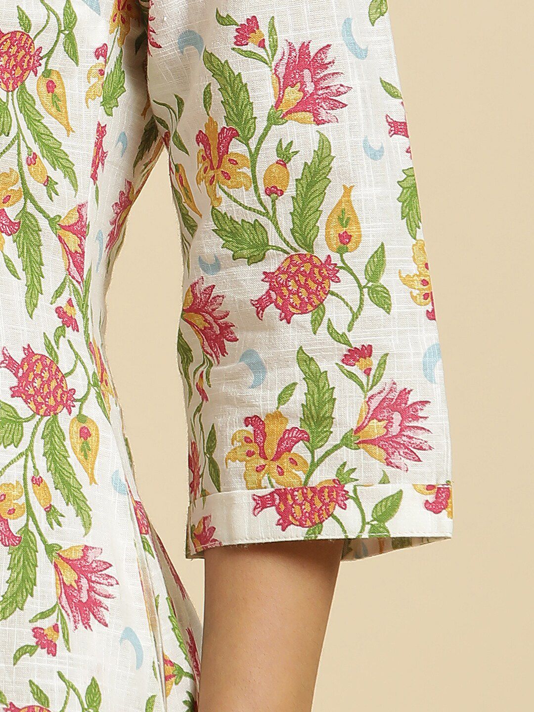 W White Floral Printed Pure Cotton A-Line Midi Dress