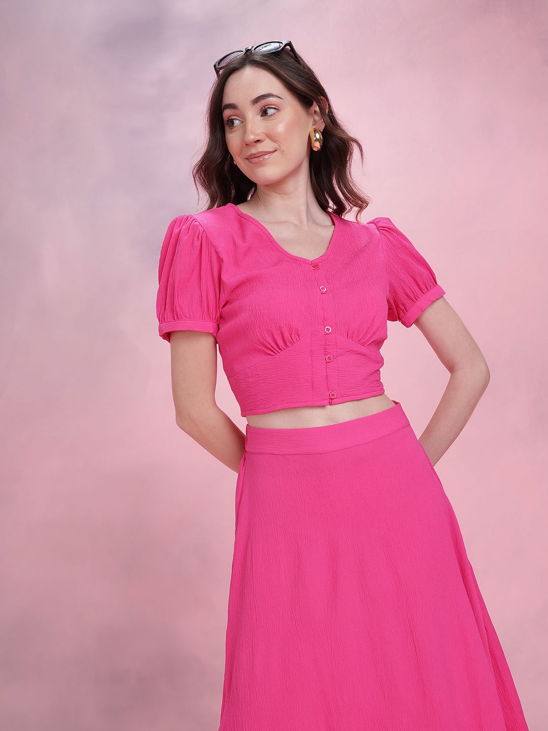 DressBerry Crinkle Cropped  Top & Midi Skirt