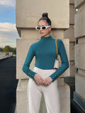 AND Teal Solid Turtle Neck Regular Top