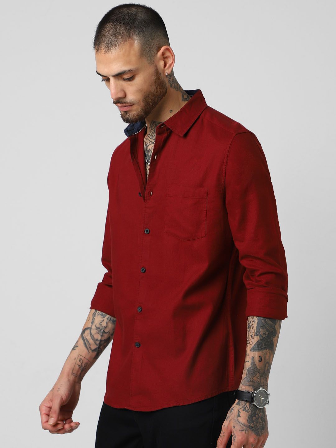 VASTRADO Men Solid Cotton Shirt