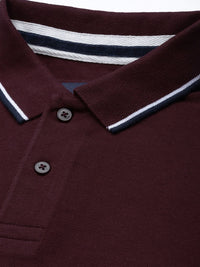 THE BEAR HOUSE Men Maroon Polo Collar Cuffed Sleeves Cotton Applique Slim Fit T-shirt