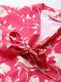 DressBerry Printed Tie-Up Neck Flared Sleeve Mini Dress