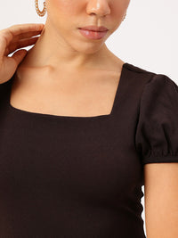 Dressberry Mocha Muse Slit-Detail Sheath Dress