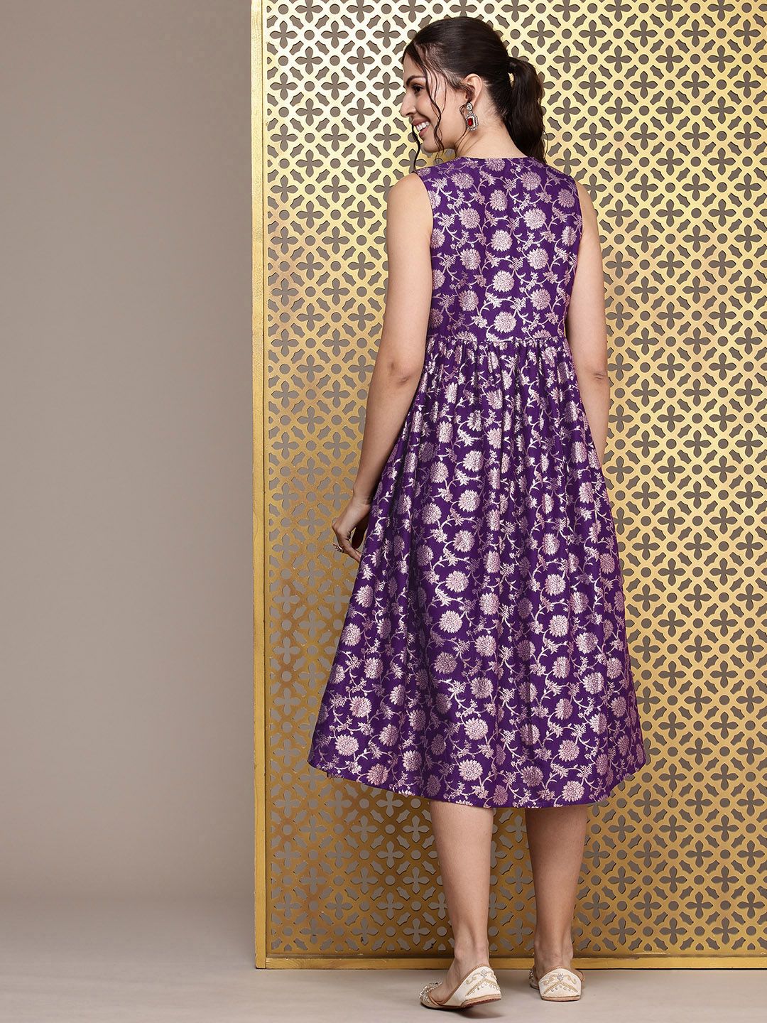 House of Pataudi Floral Embroidered A-Line Midi Jashn Dress