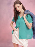 DressBerry Crinkled Cheesecloth Textured Lace Insert Top