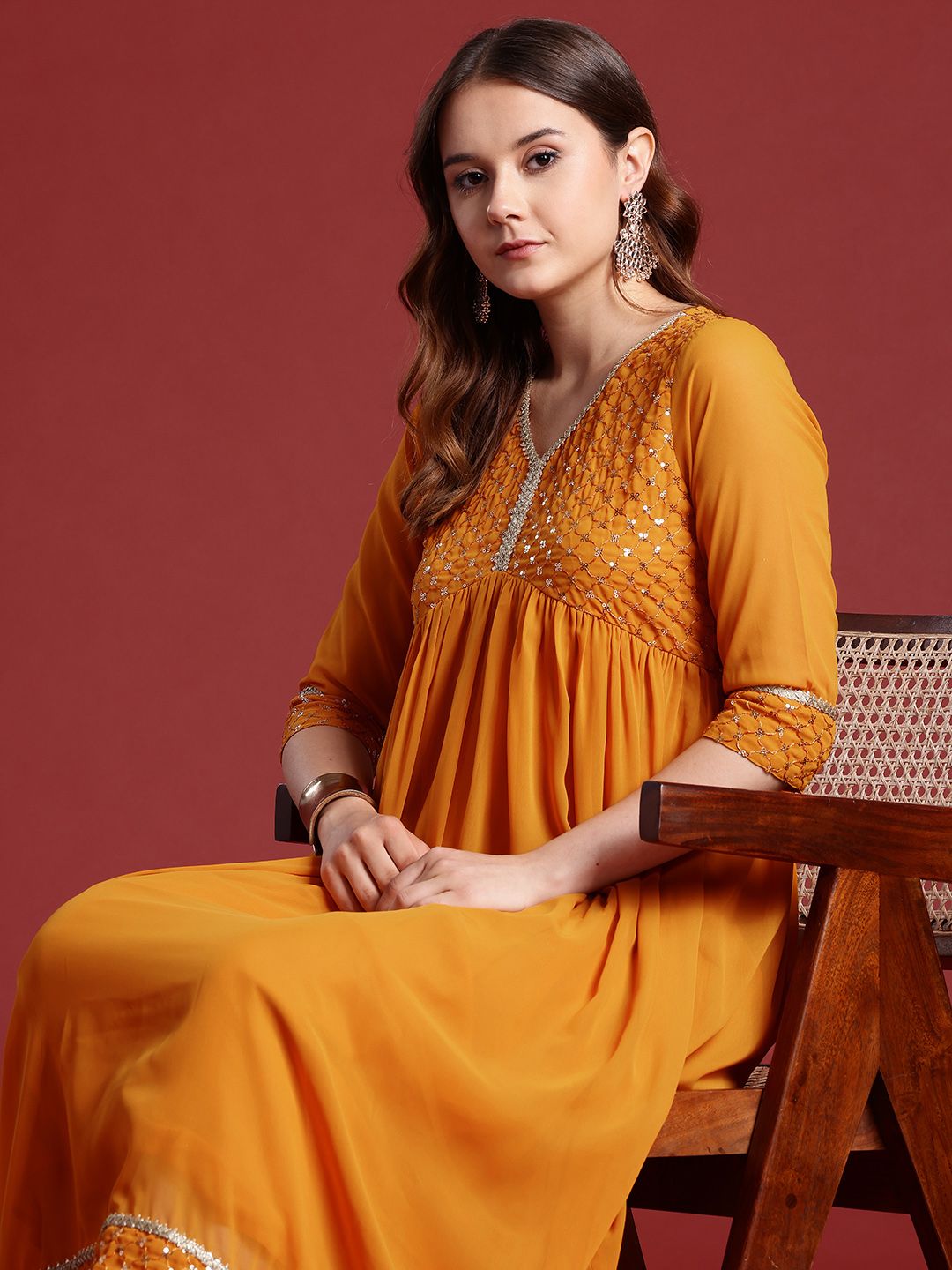 Anouk Yoke Design Sequinned A-Line Kurta