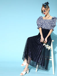 Antheaa Women Stunning Blue Floral Ruffled Top