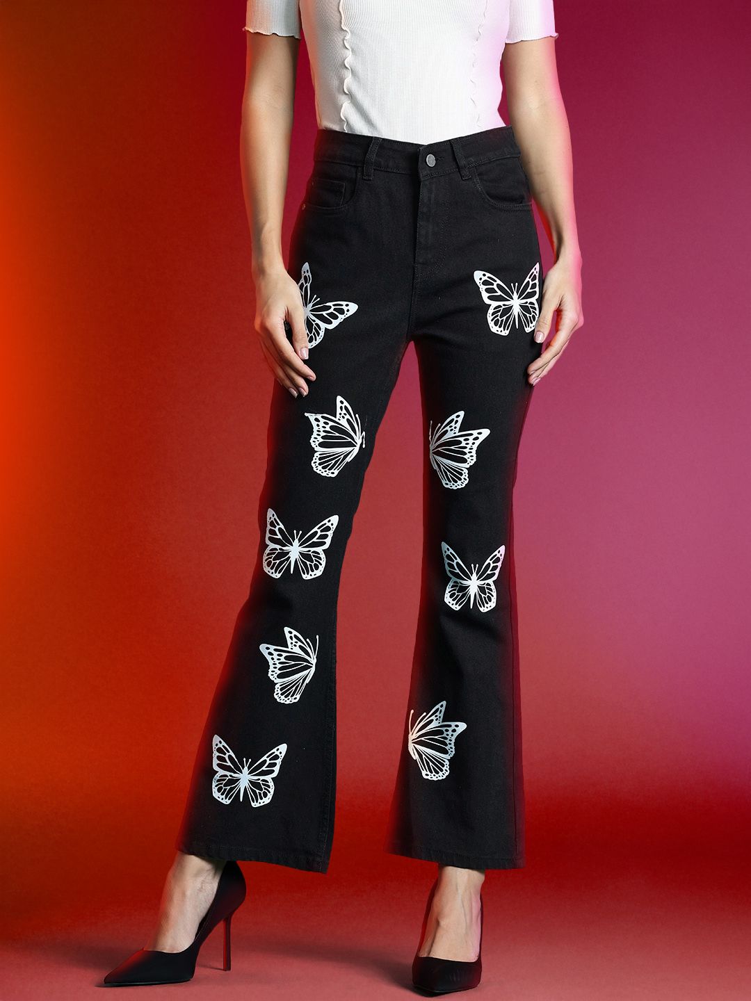 DressBerry Women Bootcut Printed Stretchable Jeans