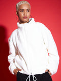SASSAFRAS Stand Collar Faux Fur Trim Open Front Jacket