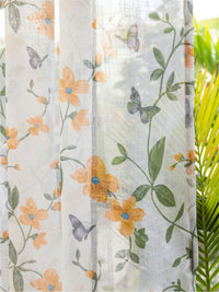 URBAN SPACE Yellow & White Set of 2 Floral Sheer Window Curtain