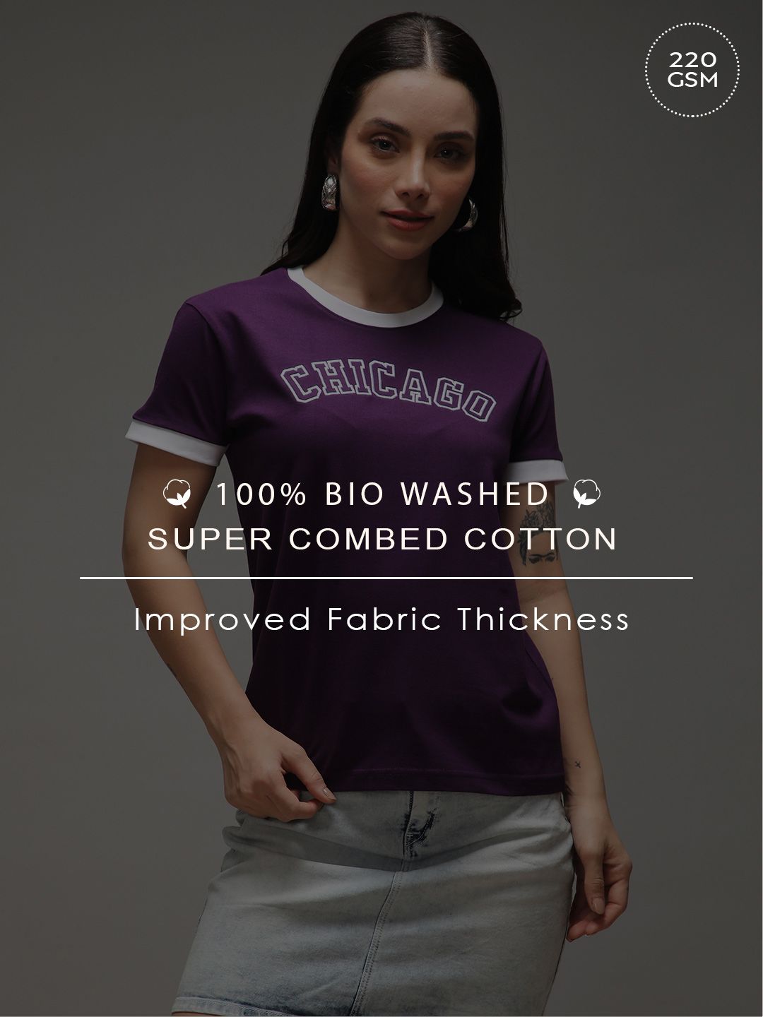 DILLINGER Women Short Sleeve Regular Fit Crew Neck Varsity Embroidery Tshirt