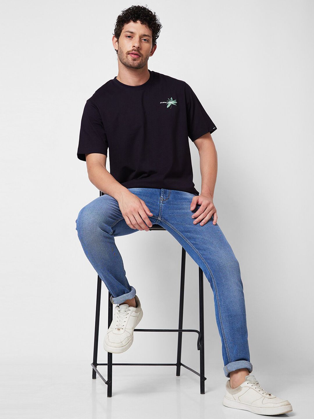 SPYKAR Round Neck Short Sleeves Abstract Printed Pure Cotton Slim Fit T-shirt