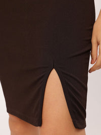 Dressberry Mocha Muse Slit-Detail Sheath Dress