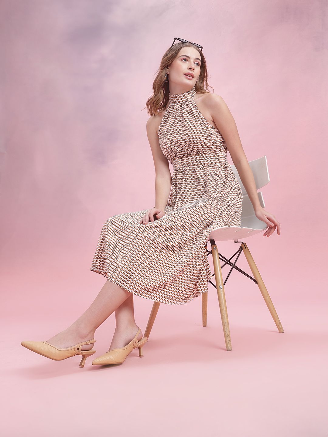 DressBerry Printed Halter Neck A-Line Dress