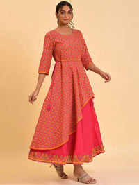 W Pink Ethnic Motifs Printed Maxi Dress