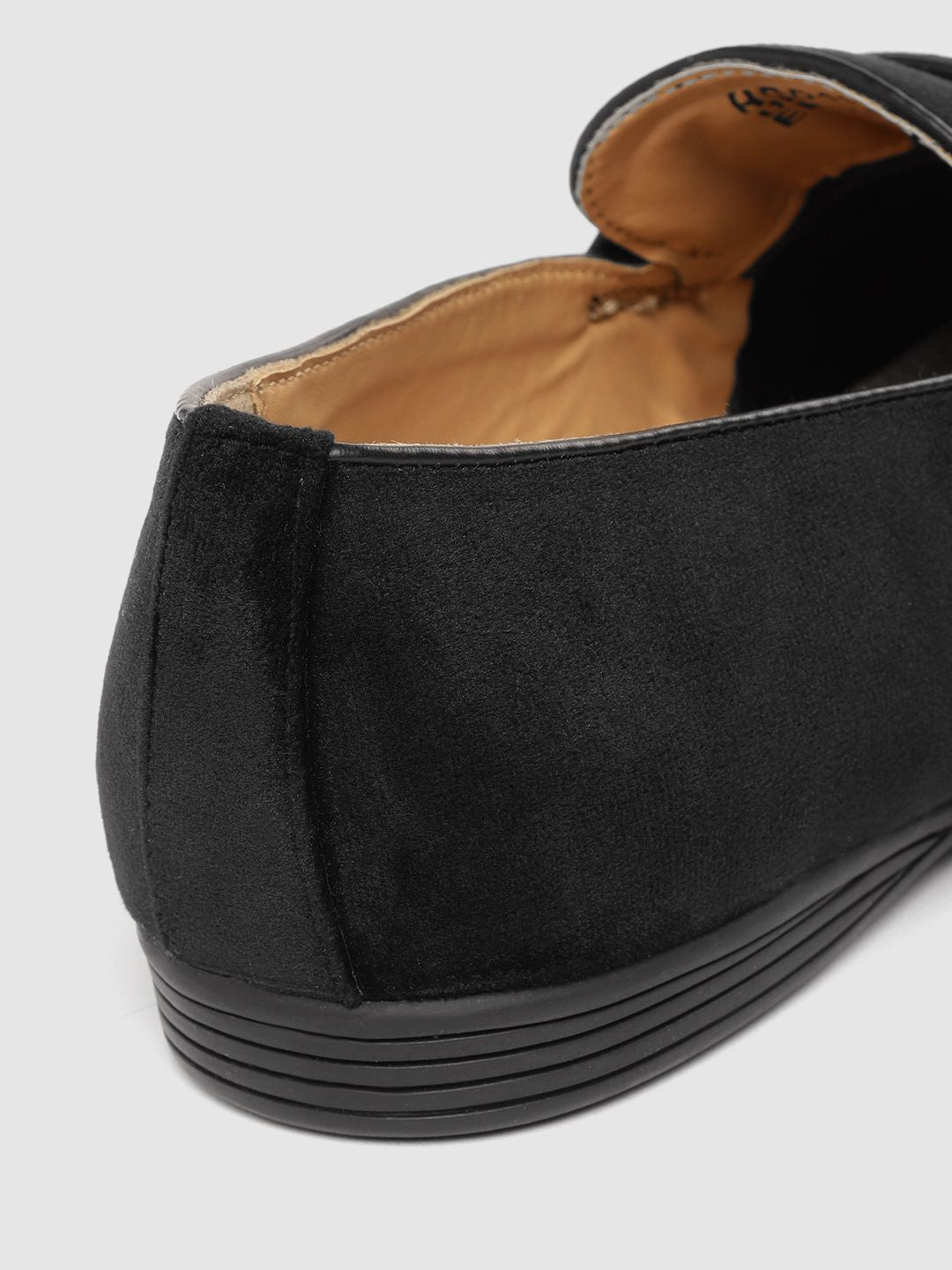 House of Pataudi Men Black Velvet Finish Handcrafted Slip-Ons