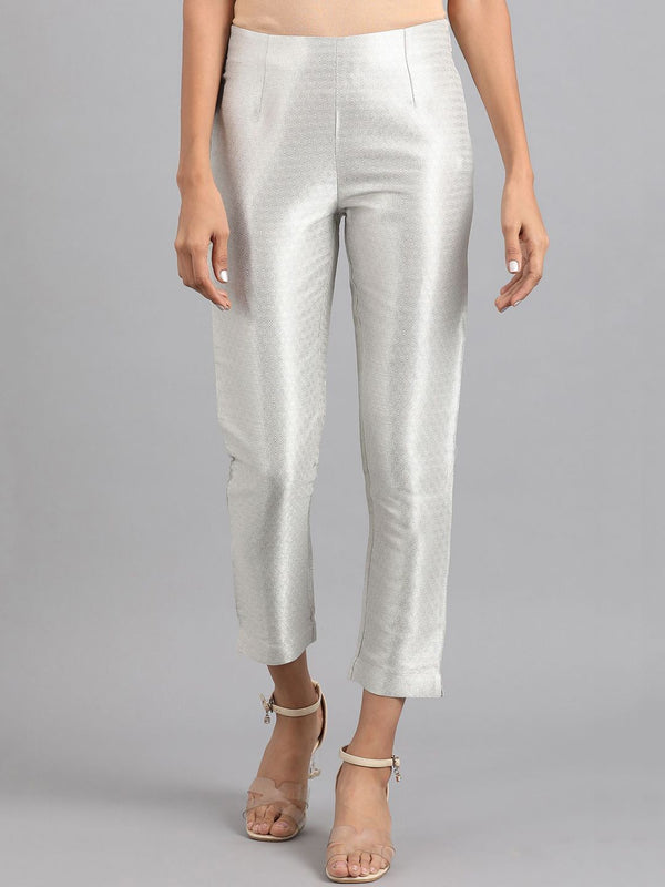 W Women Silver-Toned Striped Slim Fit Trousers