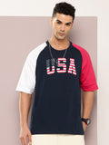DILLINGER Men Typography Colourblocked Oversized Pure Cotton T-shirt