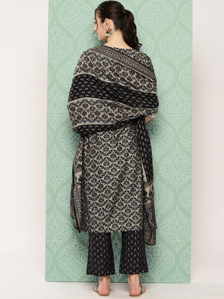 Libas Ethnic Motifs Printed Thread Work Detail Straight Kurta with Trousers & Dupatta